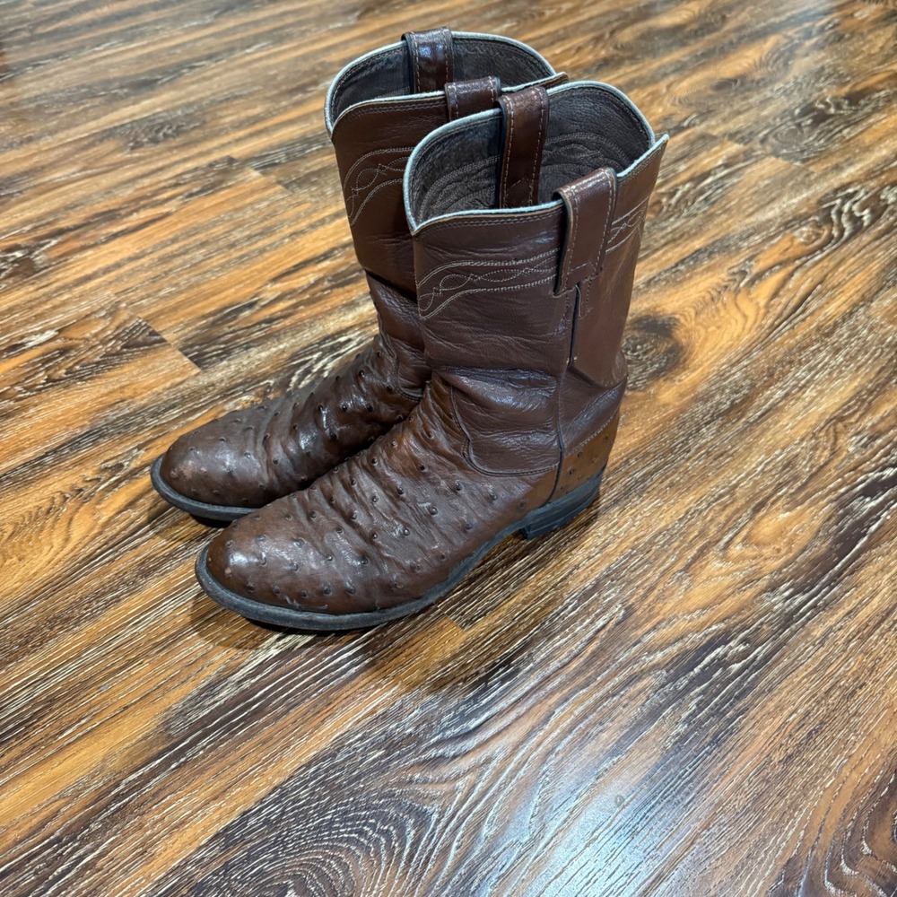 Justin 8 D Full Quill Ostrich Cowboy Boots Mens Brown Leather 3105 USA Roper